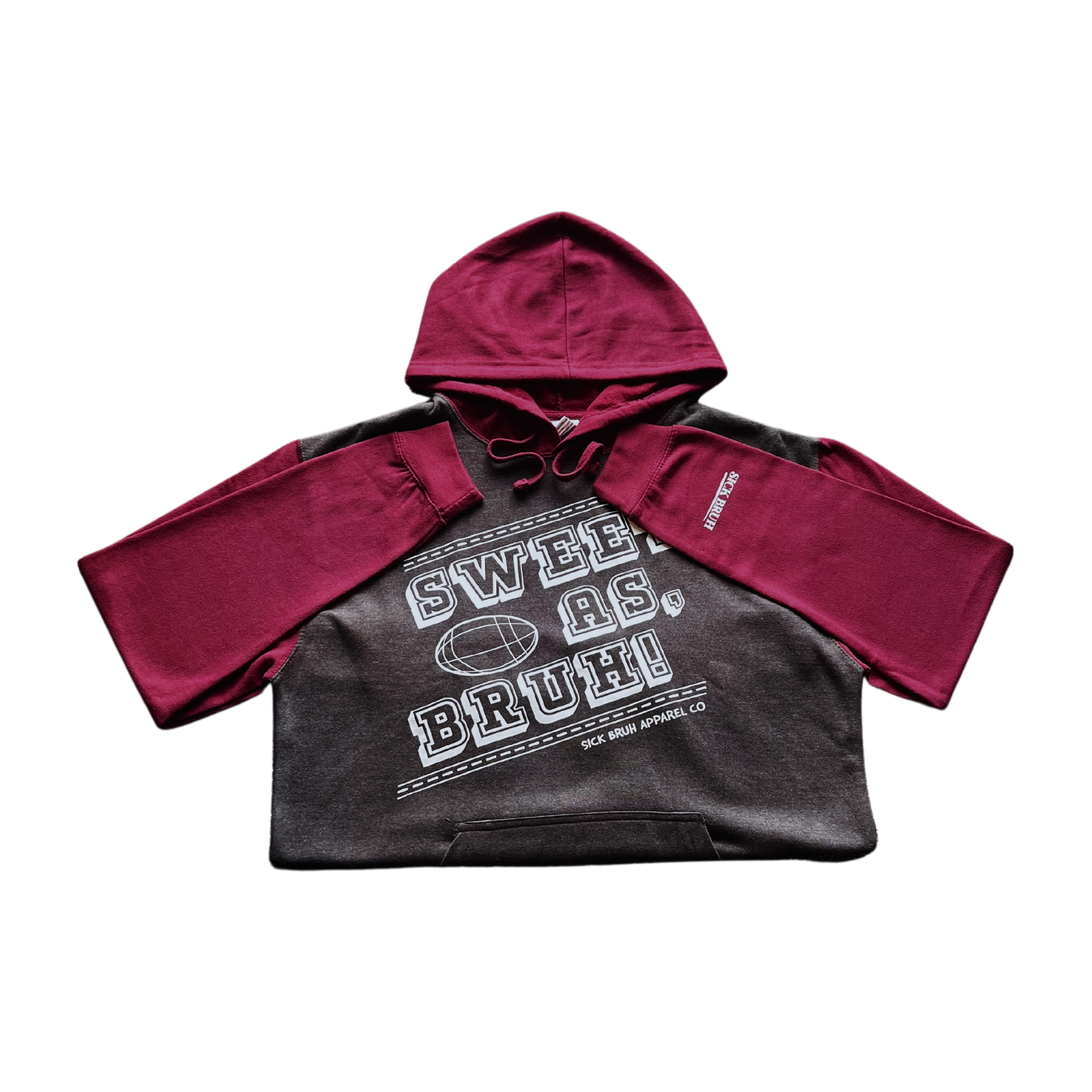 CHARCOAL/MAROON-SWEET AS BRUH HOODIE-HOODIES NZ-HALF CLOSE-UP FRONT SIDE