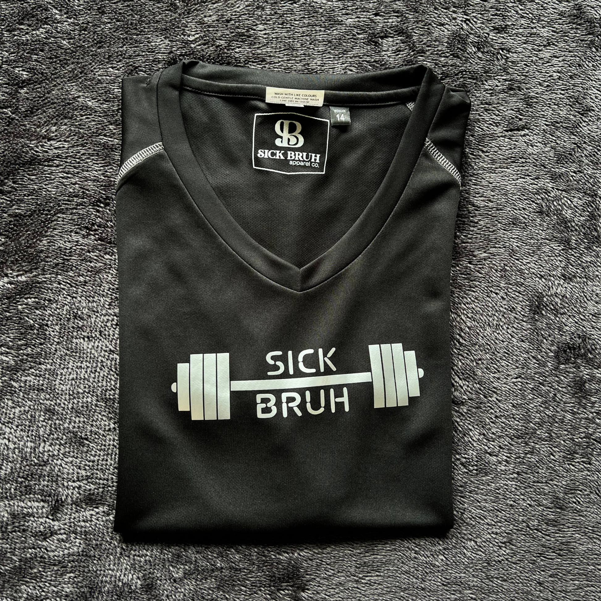 Black/Grey Gym T-Shirt for Women-Women's V-neck T-Shirt-Folded-Front