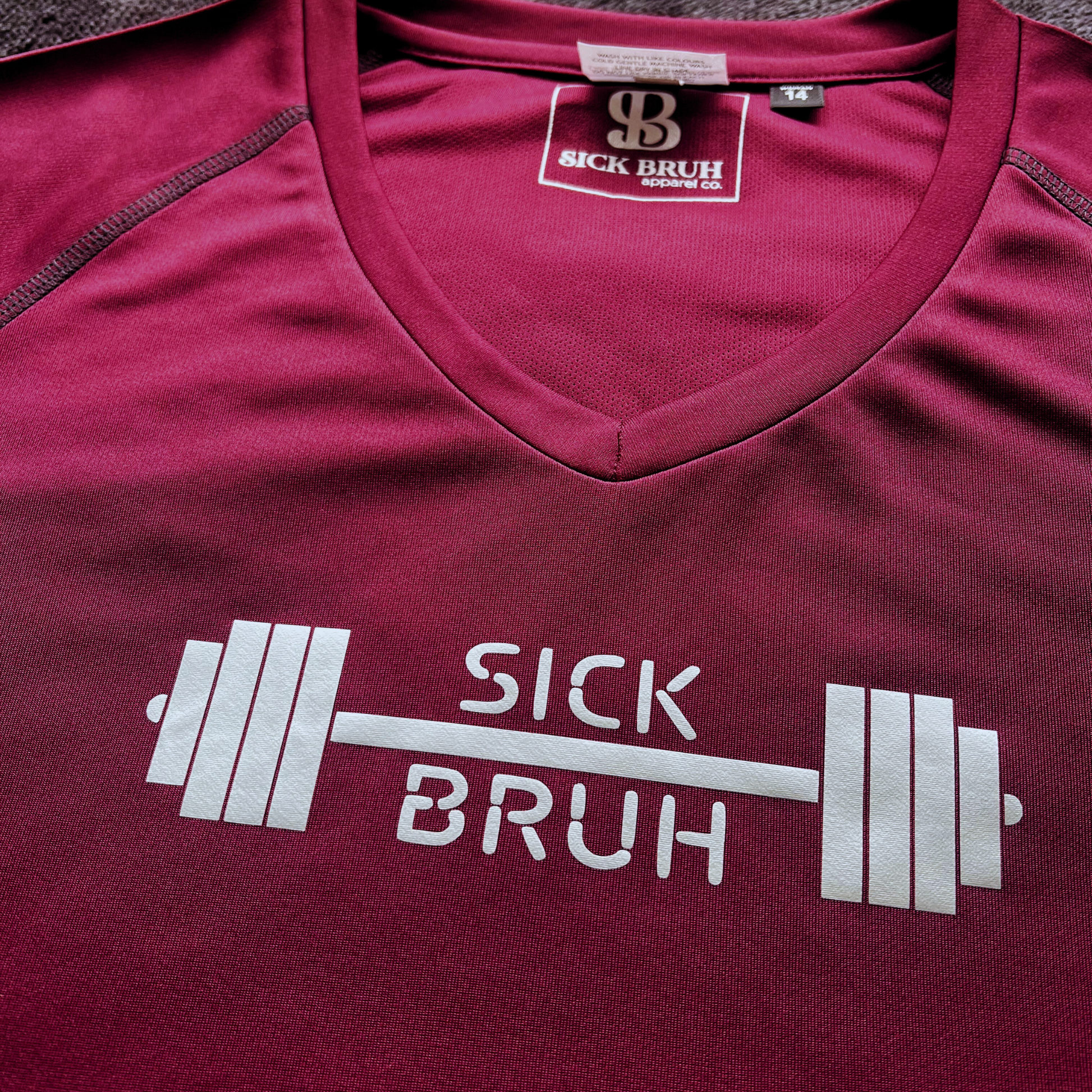 Maroon Gym T-Shirt for Women-Sick Bruh- Polyester-Close-Up-Front