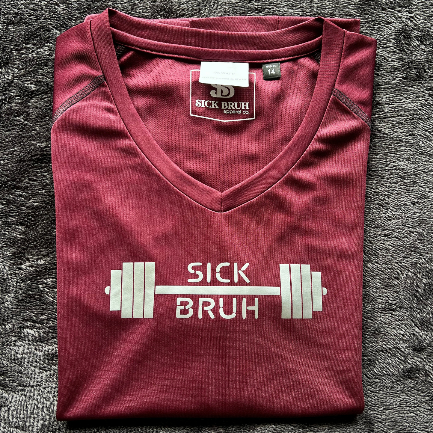 Maroon Gym T-Shirt for Women-Women's V-neck T-Shirt-Folded-Front